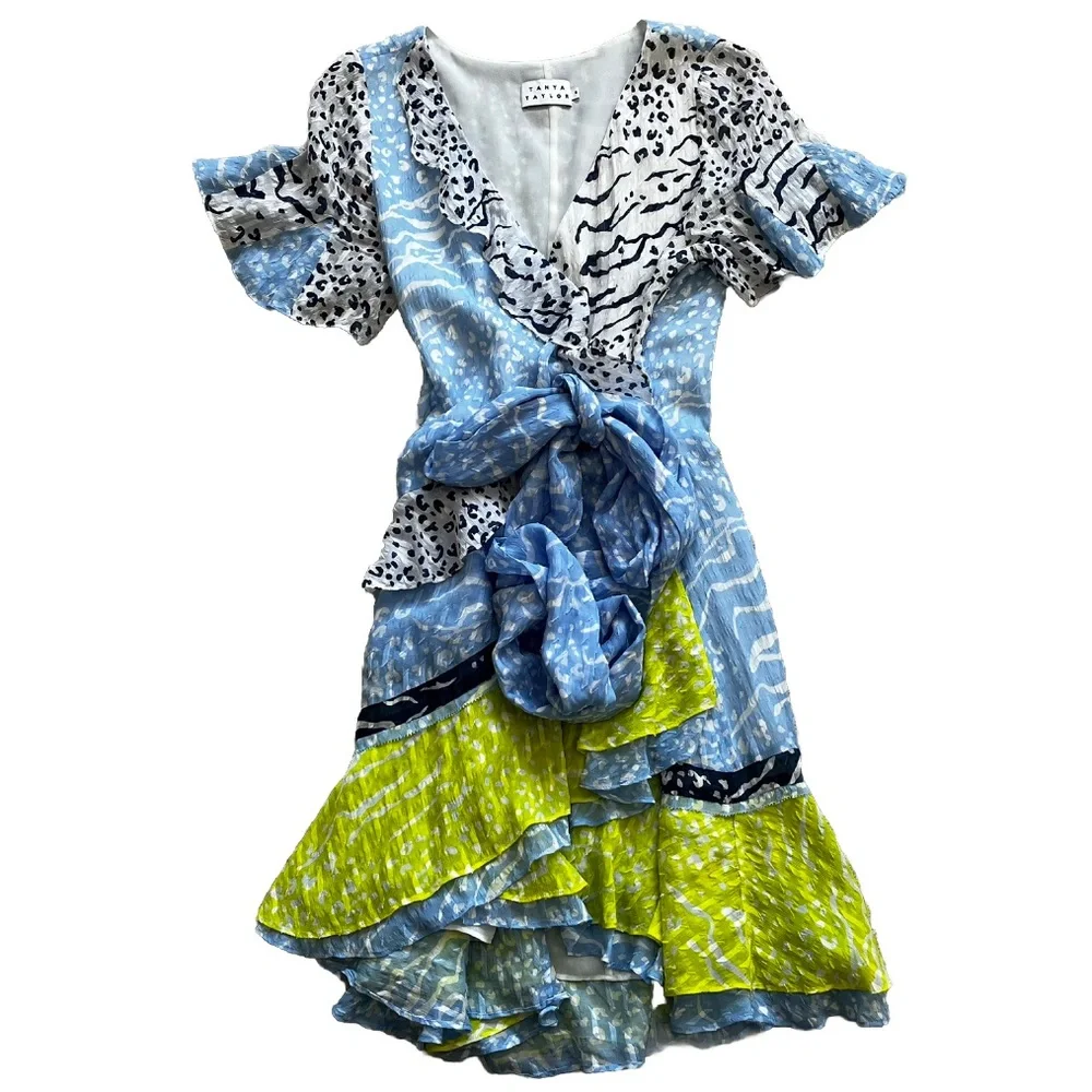 TANYA TAYLOR Bianka Ruffled Mix Print Dress Size 6 Feminine Flirty Date Party - Picture 12 of 12